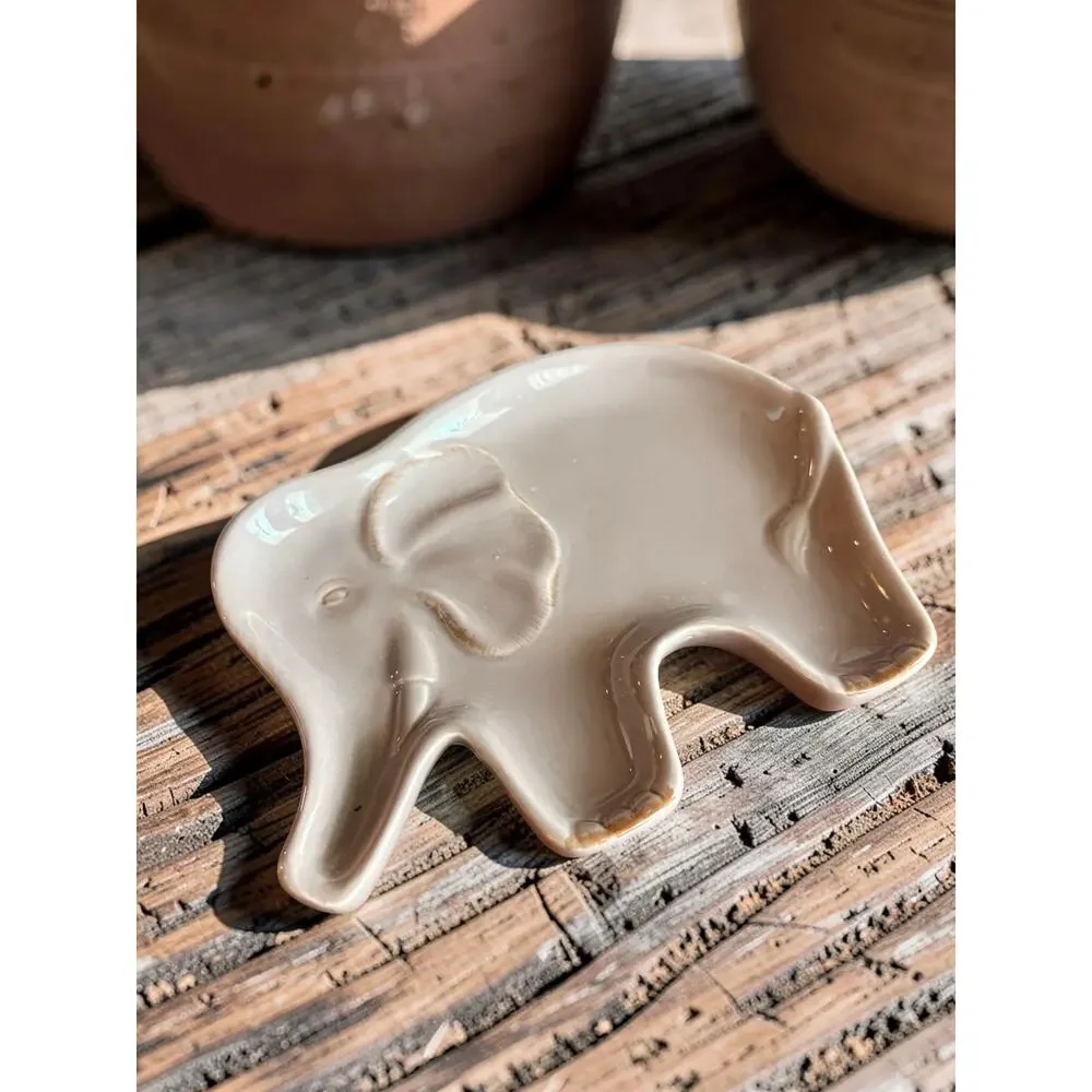 New Ceramic Elephant Trinket Dish | Gray Glazed Jewelry Tray Safari Ring Holder